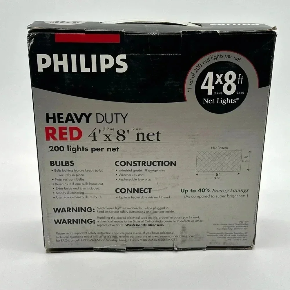 Philips 200ct Christmas Incandescent Heavy Duty Net String Lights RED NEW‎ Xmas